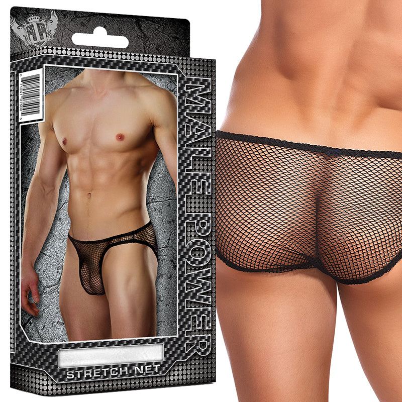 Male Power Stretch Net black small men's bikini underwear in mesh fabric