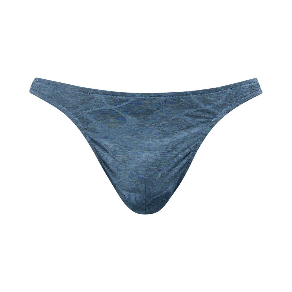 Male Power Inter-Mingle blue Bong V Thong with contoured pouch and embossed tone-on-tone print