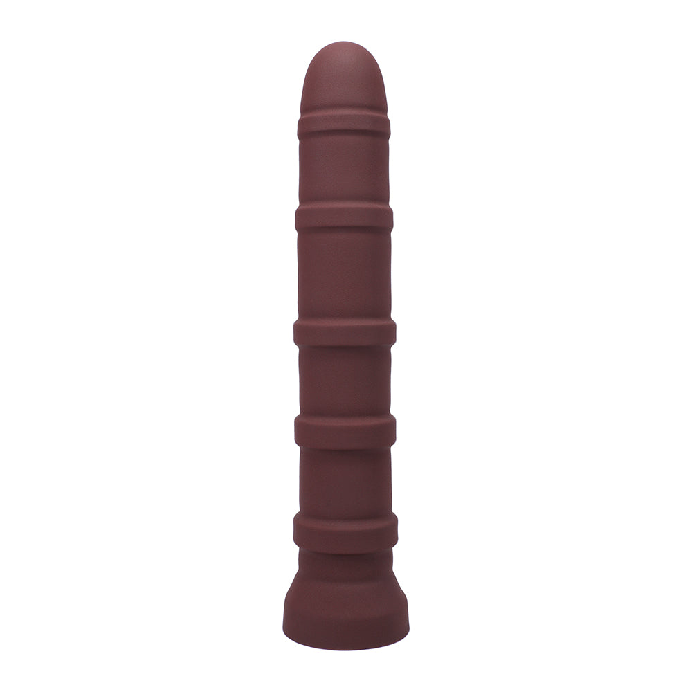 Tantus Cisco Firm Dildo in garnet color with textured rings and 10.75-inch length made from 100% ultra-premium silicone
