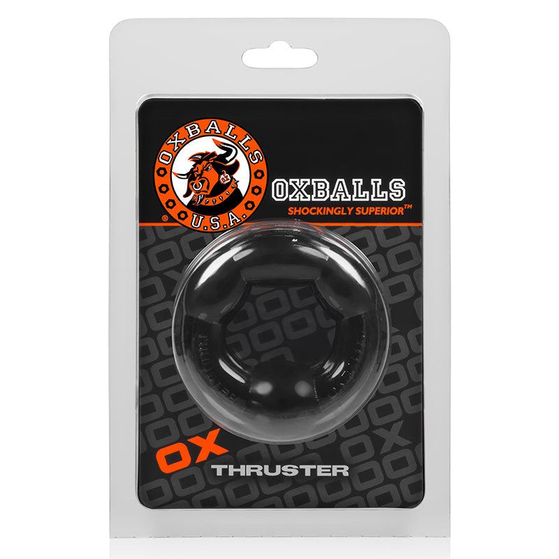 OxBalls Thruster Cockring in black, super stretchy Flex-TPR material, 3.75 inch inside circumference.