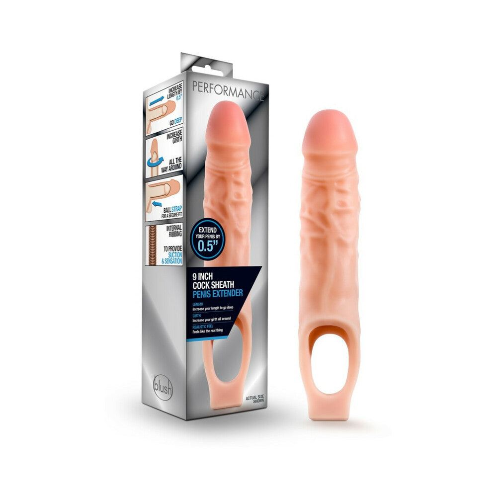 Performance 9 in. Cock Sheath Penis Extender Sling Beige by Cock & Balls