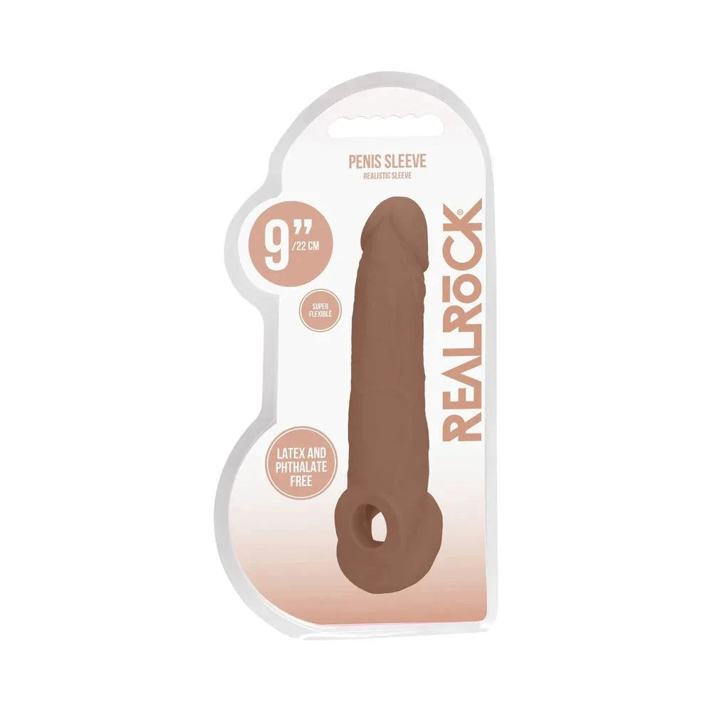RealRock Realistic 9 in. Penis Sleeve Extender Sling Tan by Cock & Balls