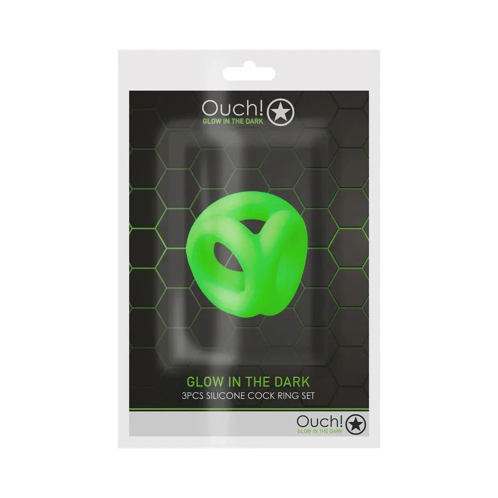 Glow in the dark neon green silicone cock and ball sling in retail packaging