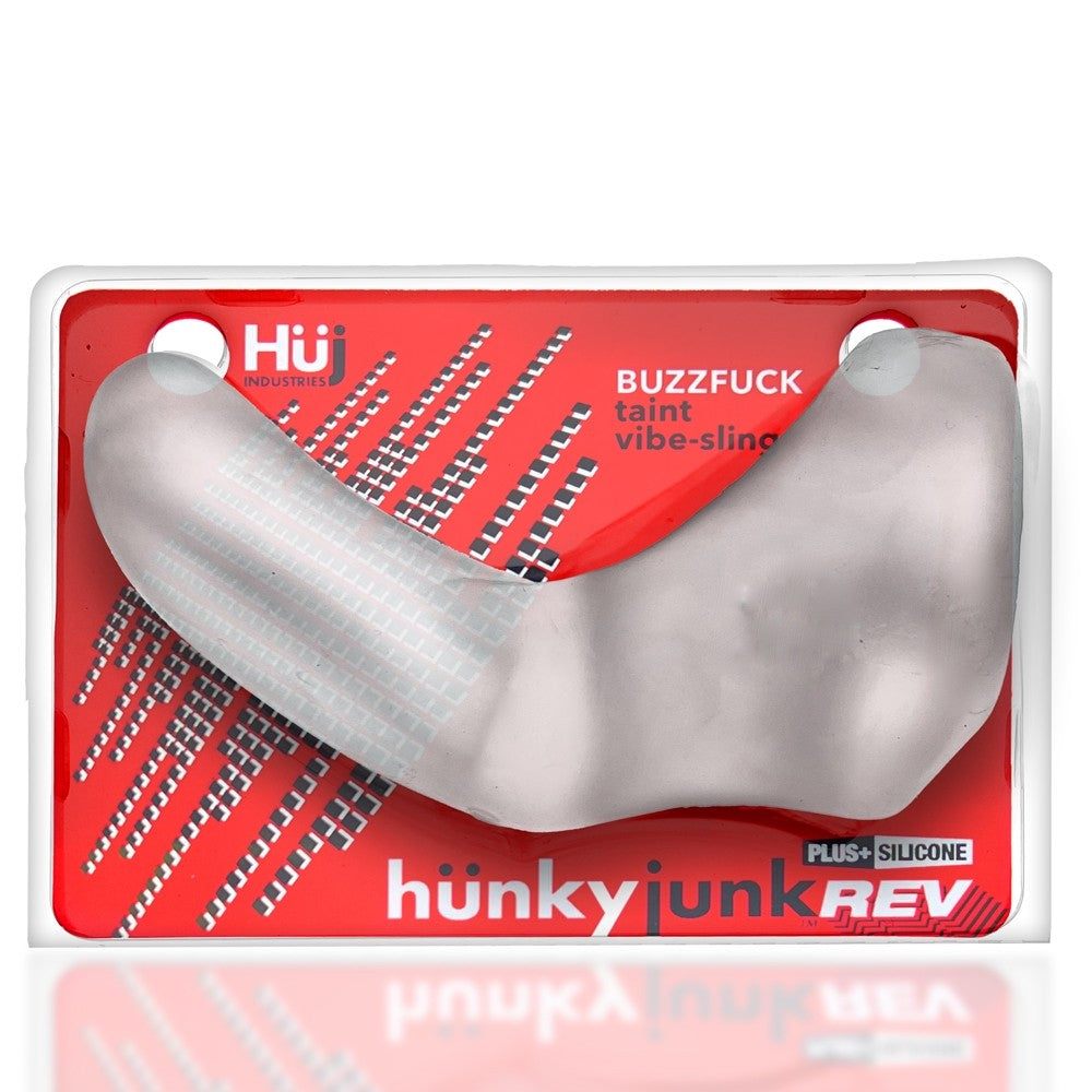 Clear ice Buzzfuck Cock & Ball Sling with taint vibrator by Hunkyjunk in packaging