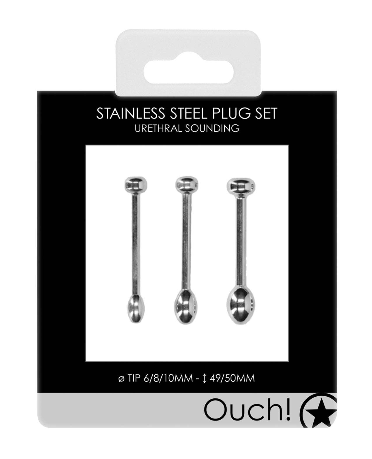 Shots Ouch Urethral Sounding Metal Plug Set - 49/50 mm by Bondage & Fetish Toys