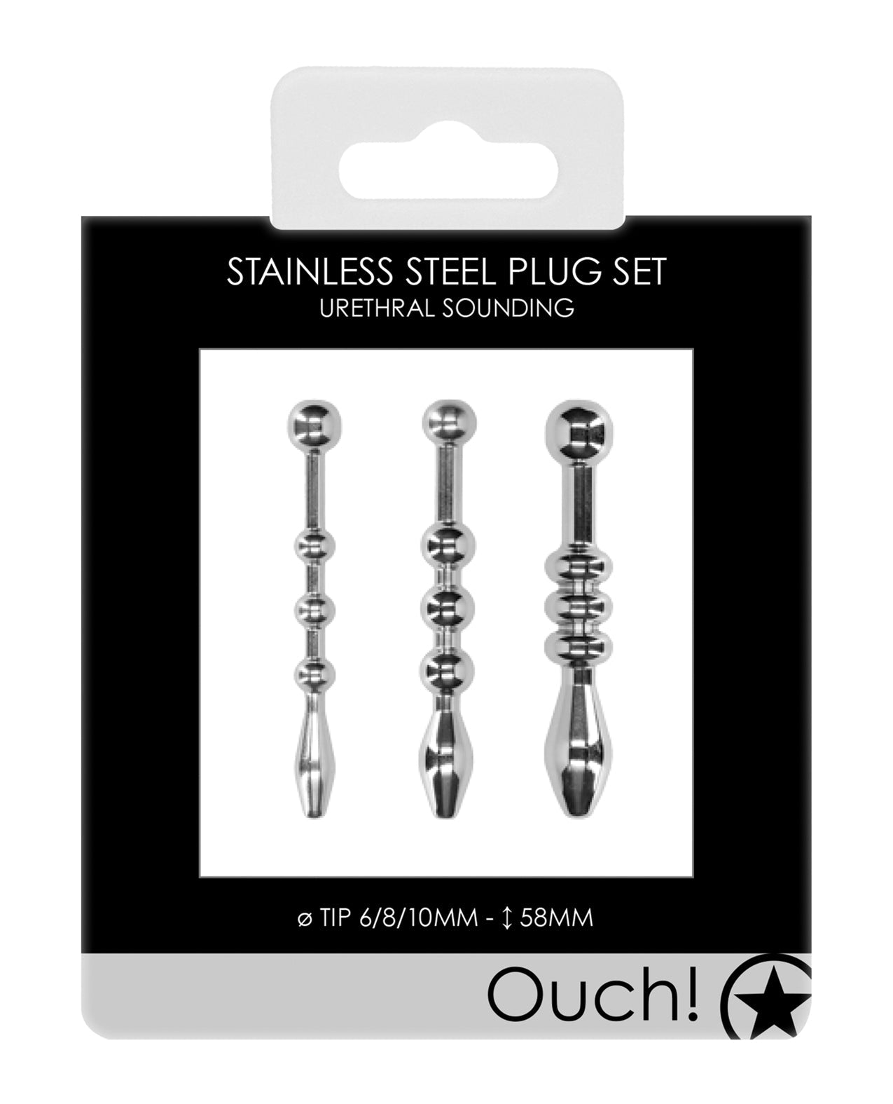 Shots Ouch Urethral Sounding Metal Plug Set - 58 mm by Bondage & Fetish Toys