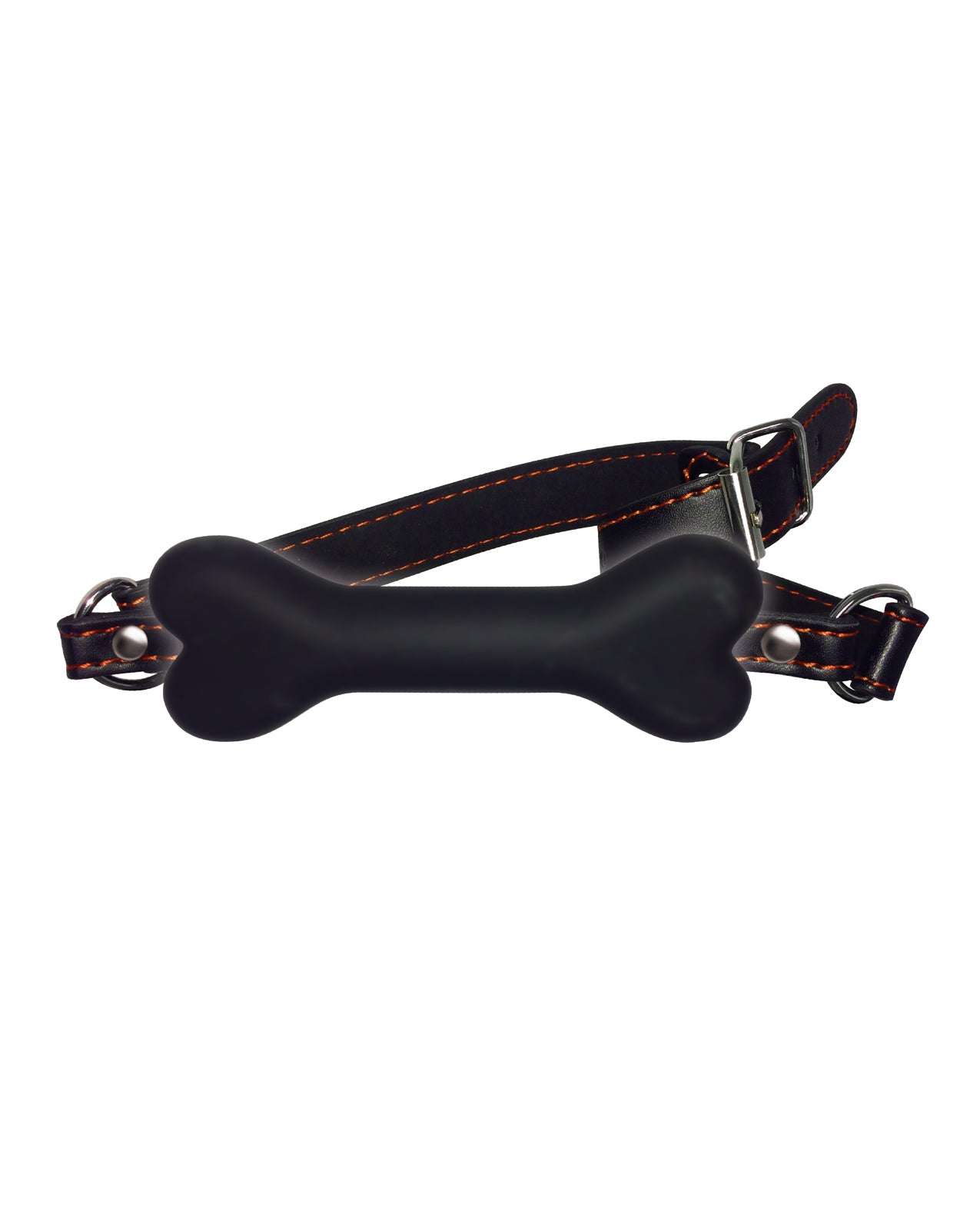 The 9's Orange is the New Black silicone bone-shaped gag with adjustable black leatherette strap and orange stitching