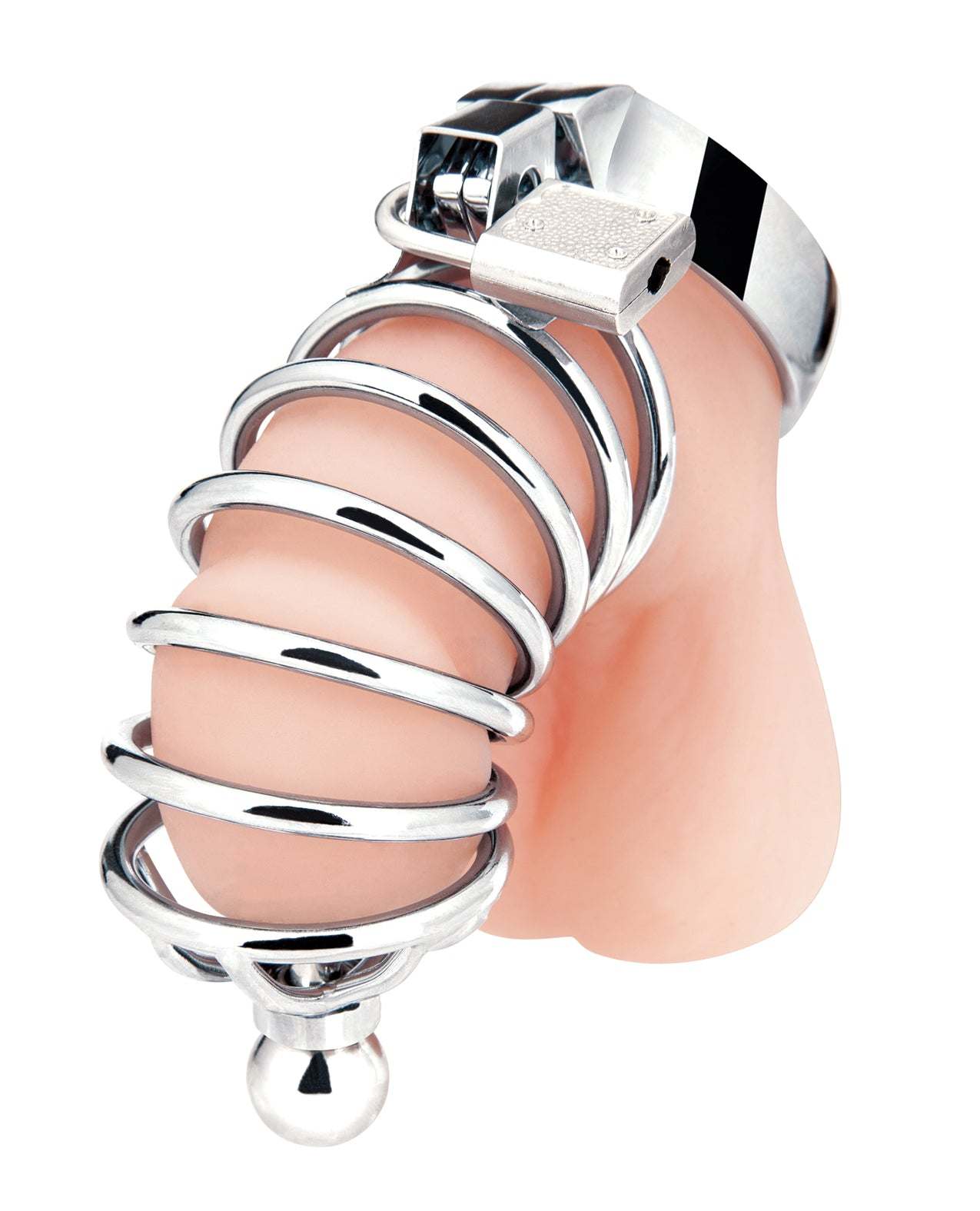Blue Line Urethral Play Cage in silver with lockable design
