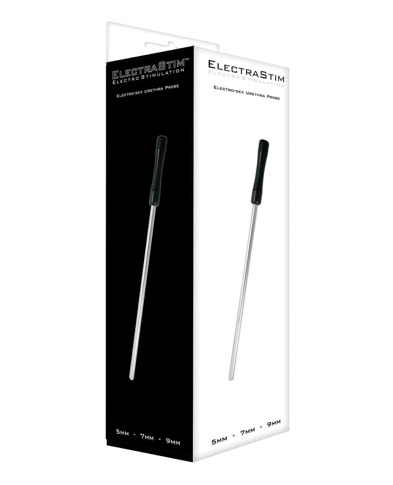 ElectraStim Electro Urethral Sound 7mm stainless steel urethral stimulator with black handle in packaging