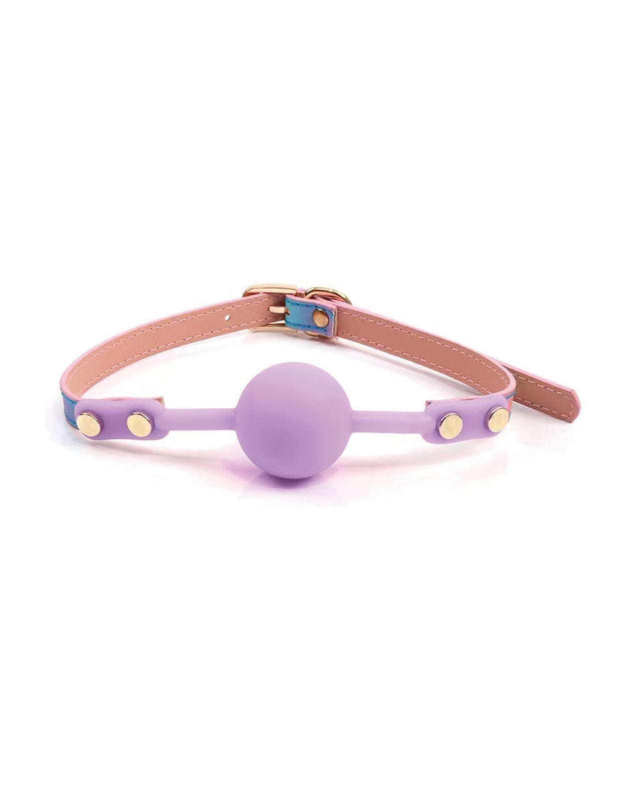 Hello Sexy Gag Order iridescent rainbow strap with soft lilac silicone ball gag accessory
