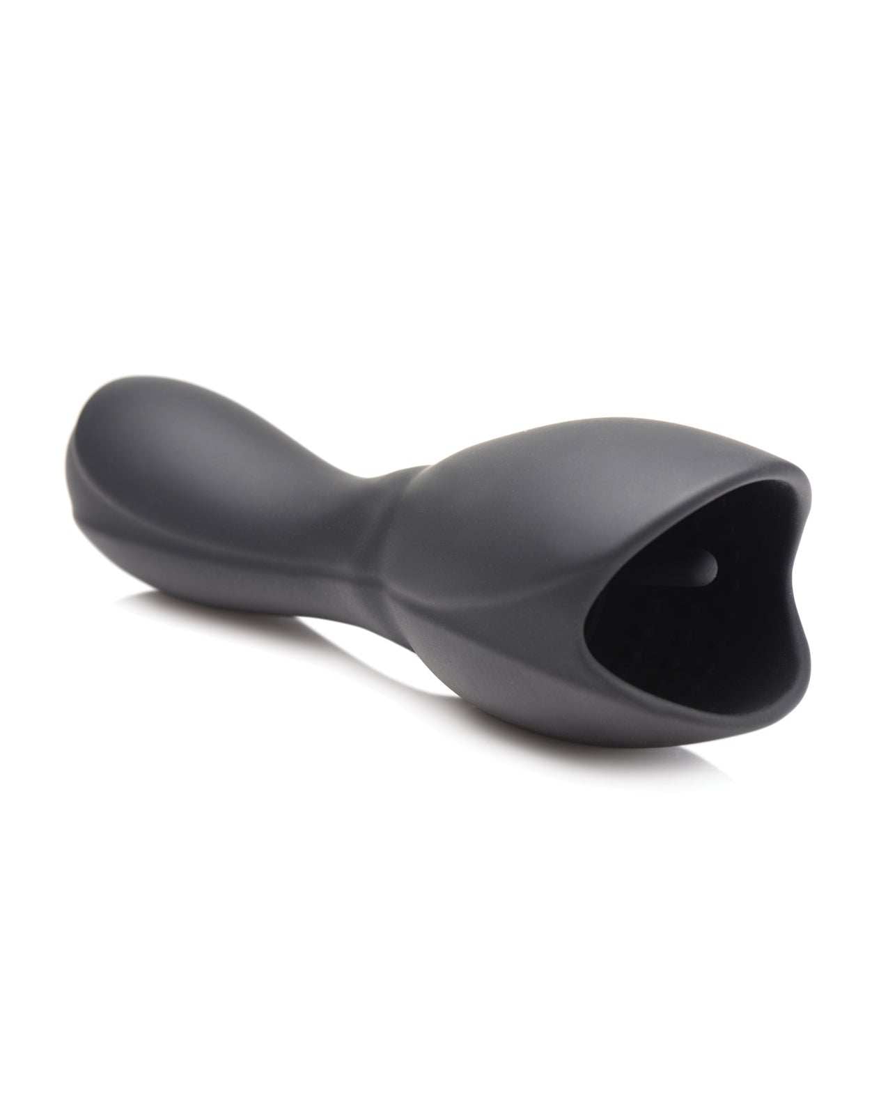 Black vibrating penis head teaser with urethral sound attachment and silicone material.