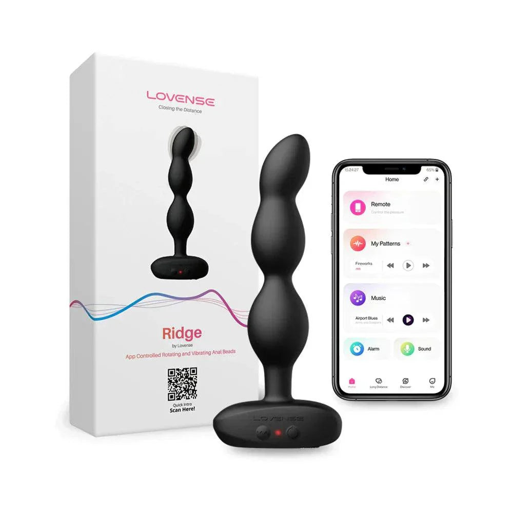 Lovense Ridge Vibrating and Rotating Anal Beads with app control, flexible design, and waterproof body-safe silicone.