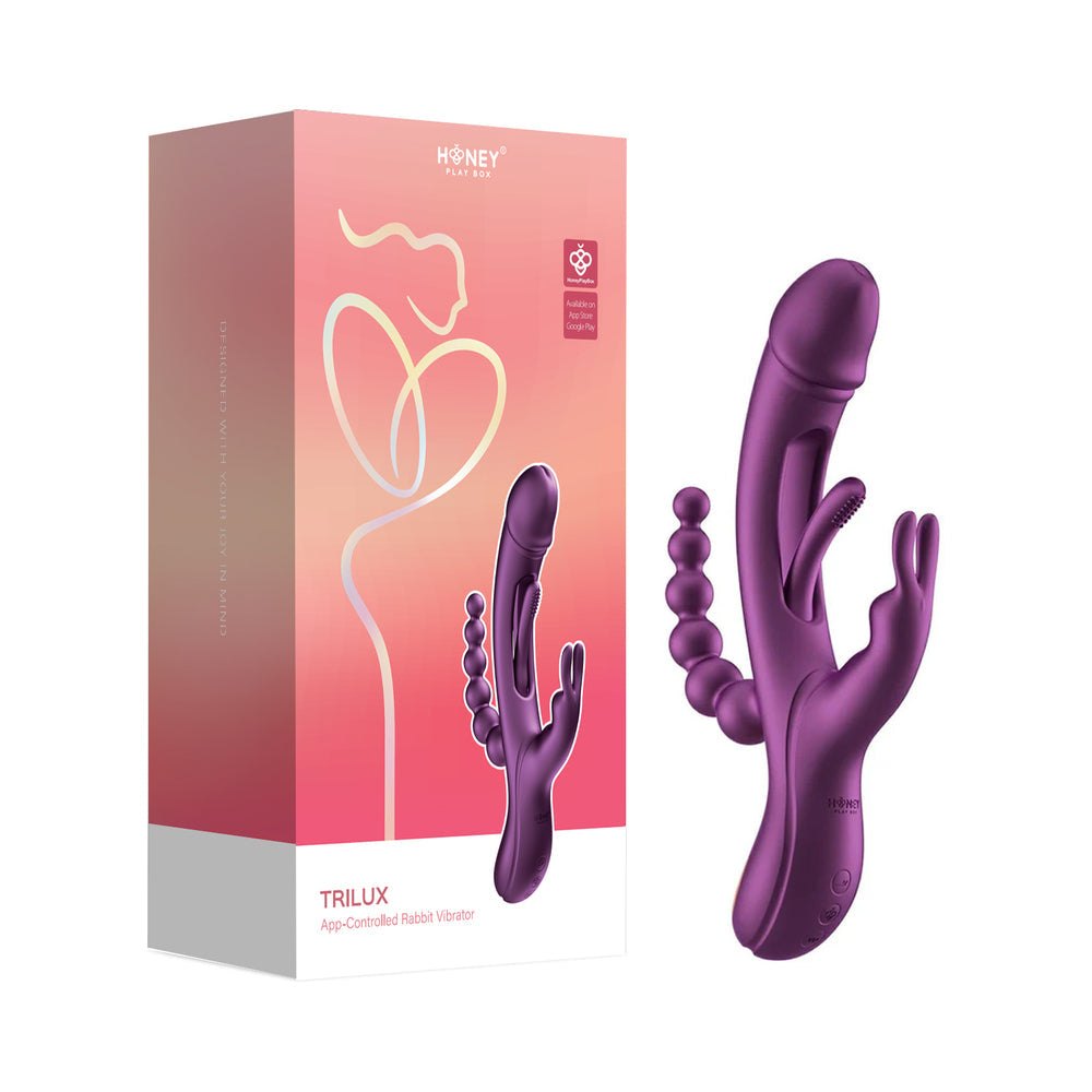 Honey Play Box Trilux Kinky Finger Rabbit Vibrator with Anal Beads Purple by Vibrators and Massagers