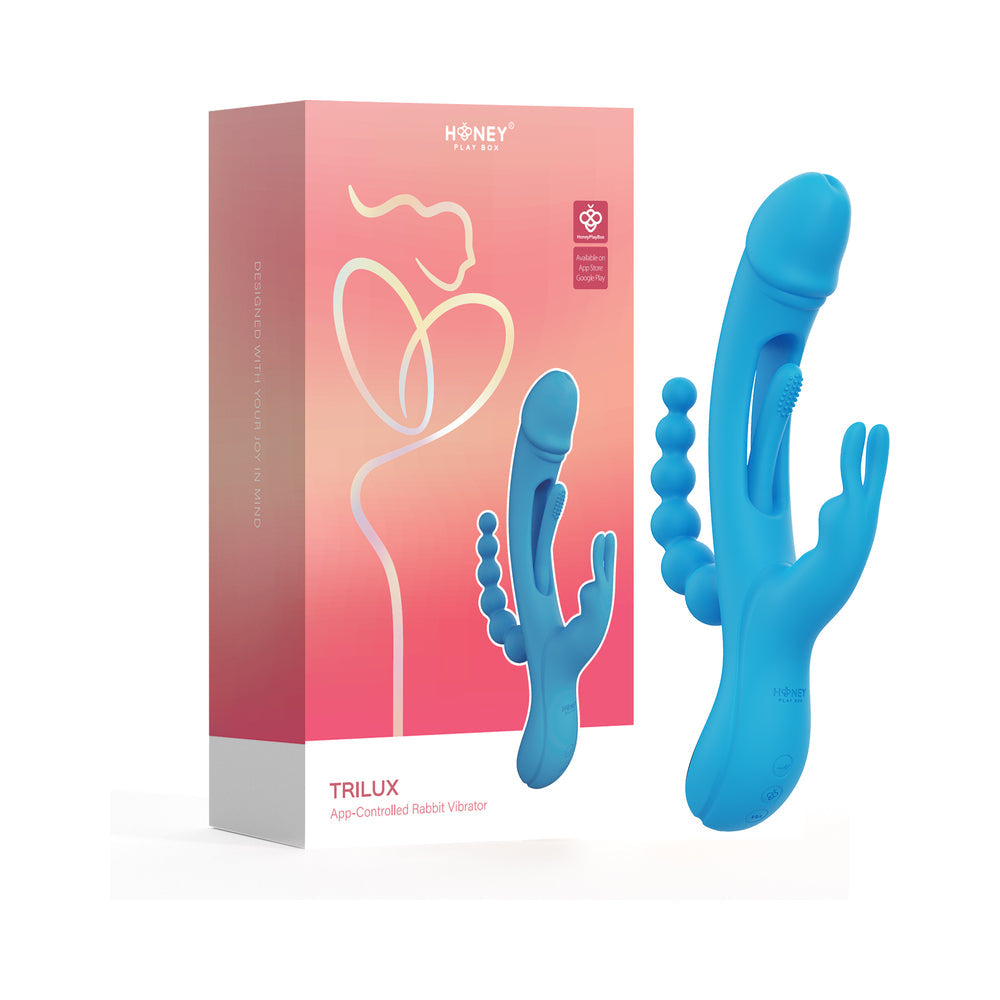 Honey Play Box Trilux Kinky Finger Rabbit Vibrator with Anal Beads Blue by Vibrators and Massagers