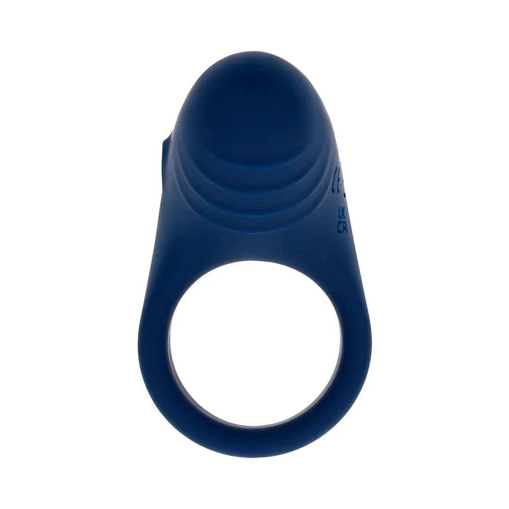 Playboy Pleasure Point navy blue rechargeable silicone vibrating cockring with 10 speeds and waterproof design