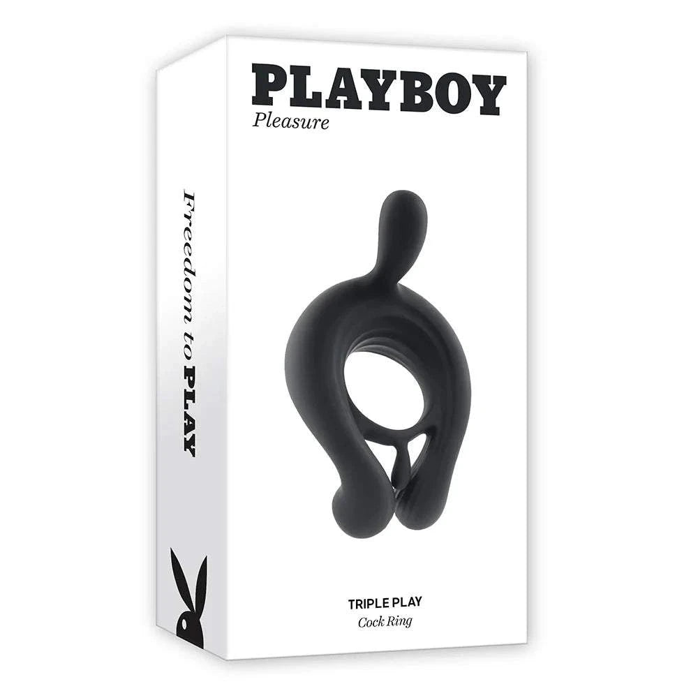 Playboy Triple Play Vibrating Cockring with Stimulator Black by Cock & Balls
