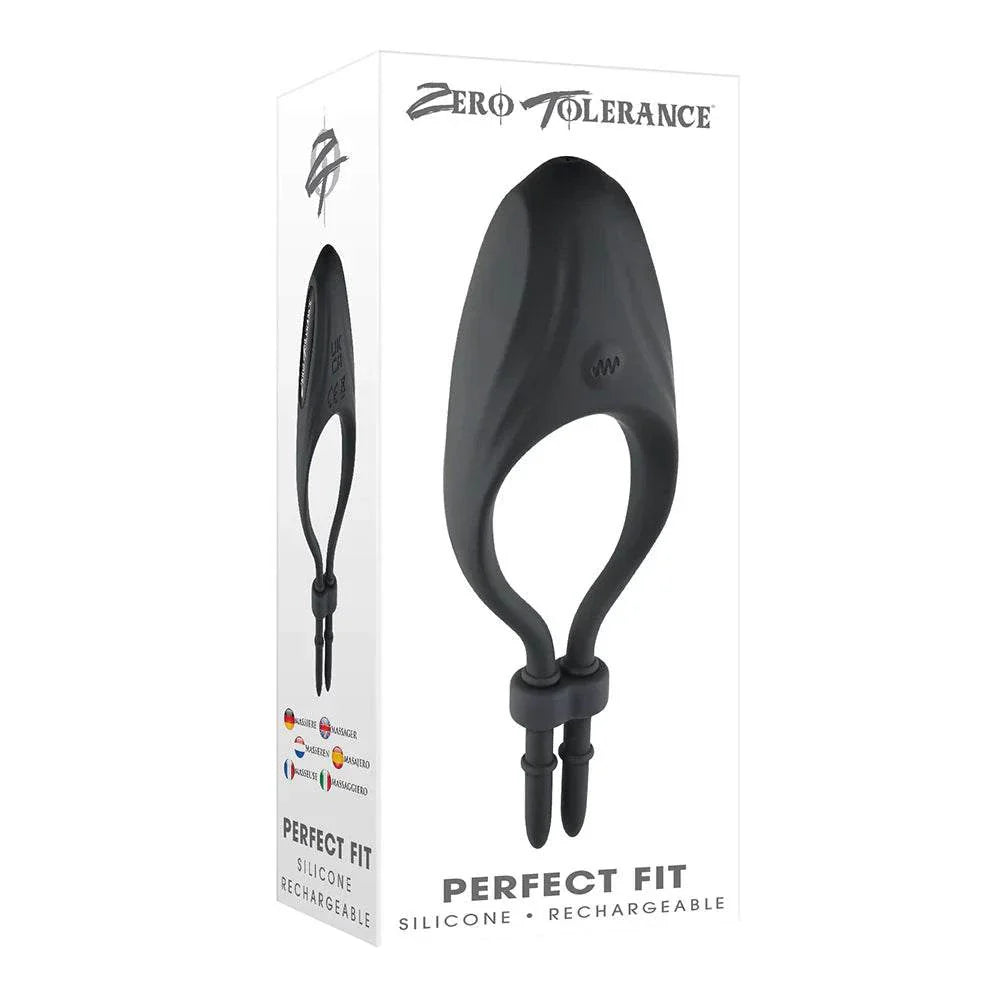 Zero Tolerance Perfect Fit rechargeable black silicone vibrating adjustable lasso cockring with 10 speeds and patterns, waterproof and USB rechargeable