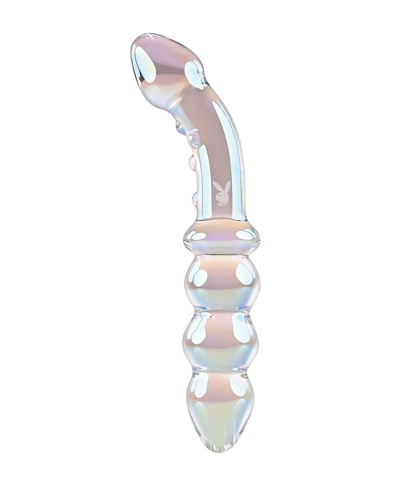 Playboy Pleasure Jewels Double Glass Dildo w/Anal Beads - Clear by Anal Toys & Stimulators