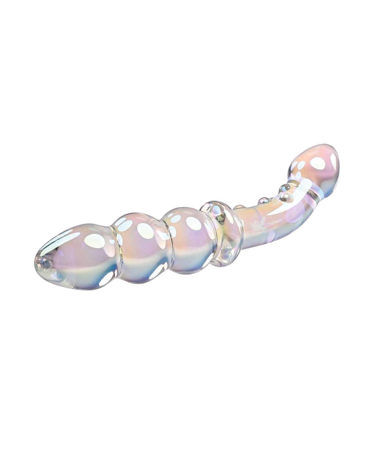 Playboy Pleasure Jewels clear double glass dildo with anal beads and iridescent finish