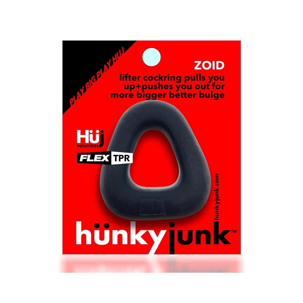 Trapezoid-shape cockring in black flex TPR for enhanced lift and bulge by Hunkyjunk