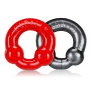 Ultraballs 2-Piece Cockring Set - Steel & Red by Cock & Balls
