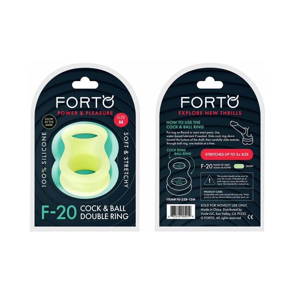 Forto F-20 Liquid Silicone Cockring & Ball Stretcher Medium Glow by Cock & Balls