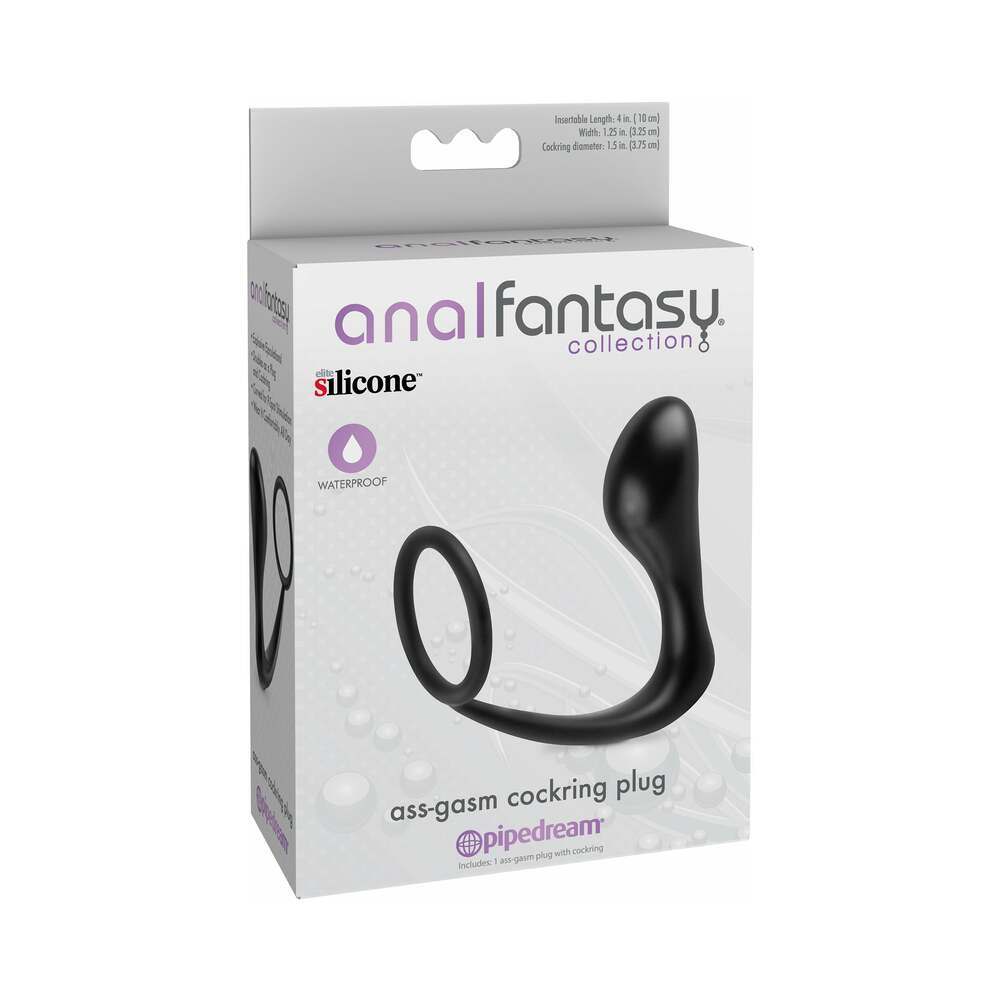 Anal Fantasy Collection black silicone ass-gasm cockring plug with prostate stimulation and performance enhancement features