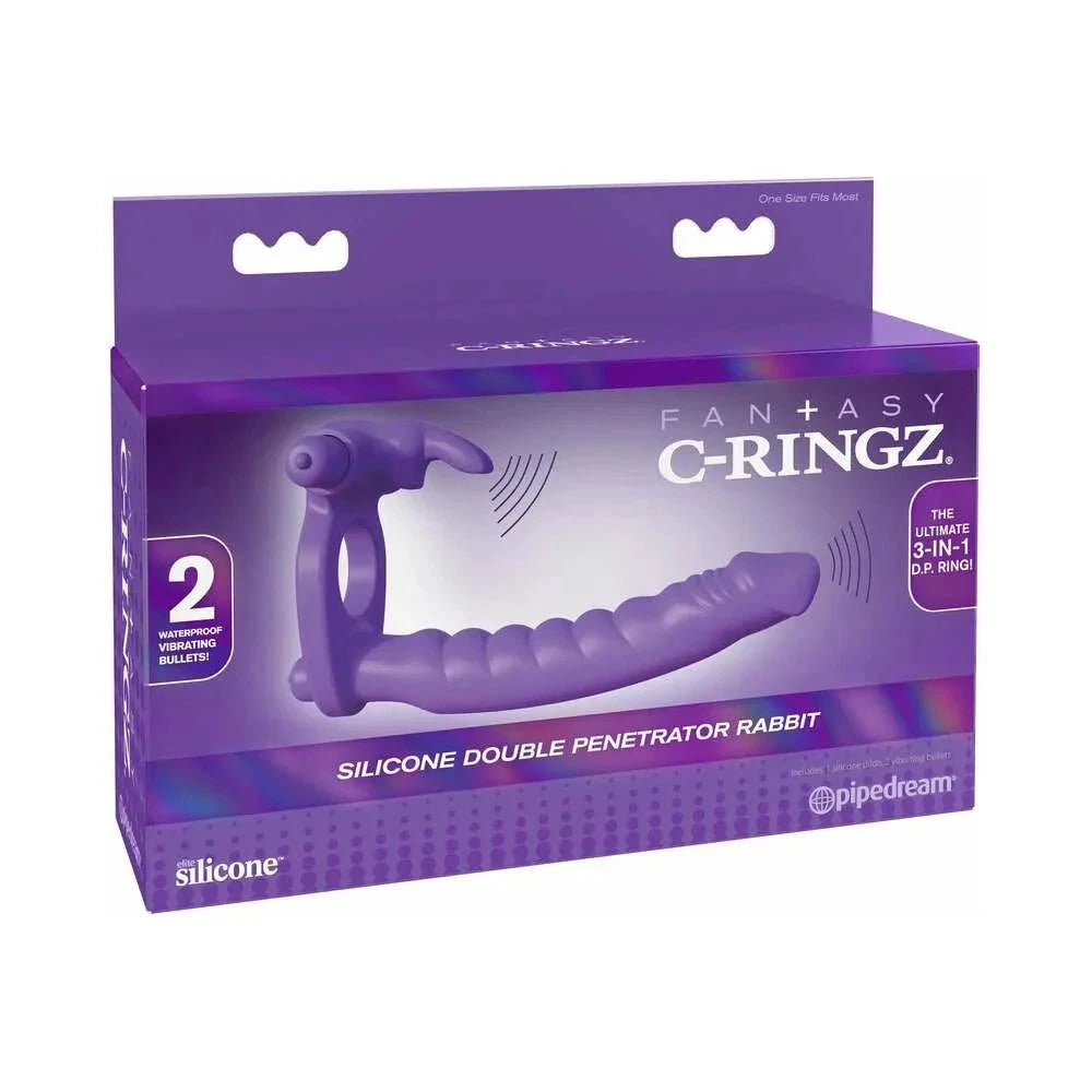Fantasy C-Ringz Double Penetrator Vibrating Rabbit Dual Entry Cockring Purple by Cock & Balls