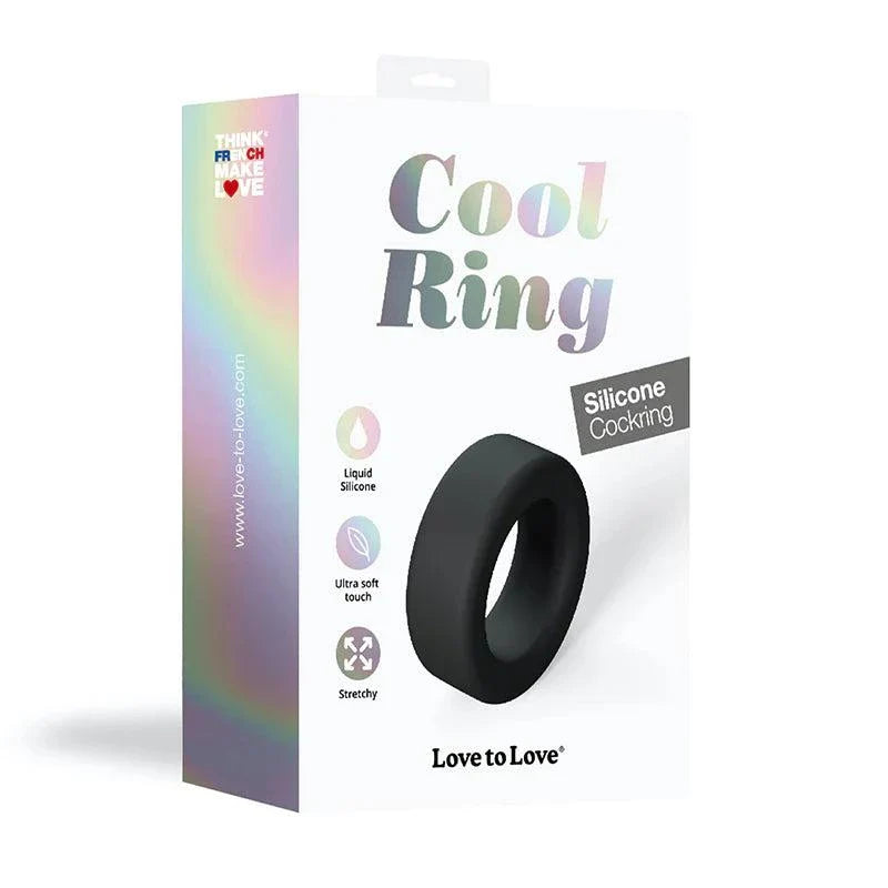 Love to Love Cool Ring black silicone cockring with ultra-soft, stretchy liquid silicone texture, designed to enhance performance and prolong pleasure.