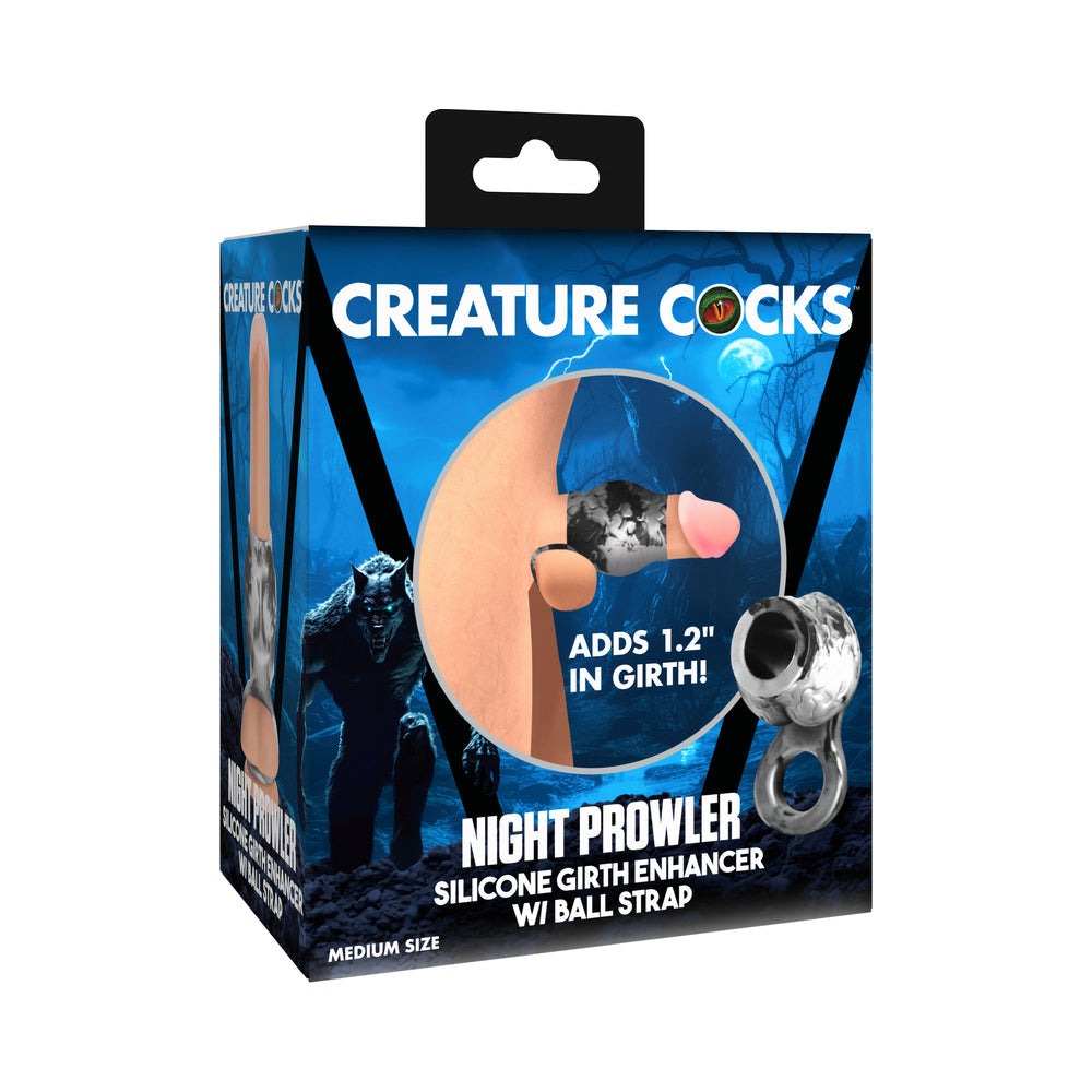 Creature Cocks Night Prowler silicone dildo and girth enhancer with ball strap packaging