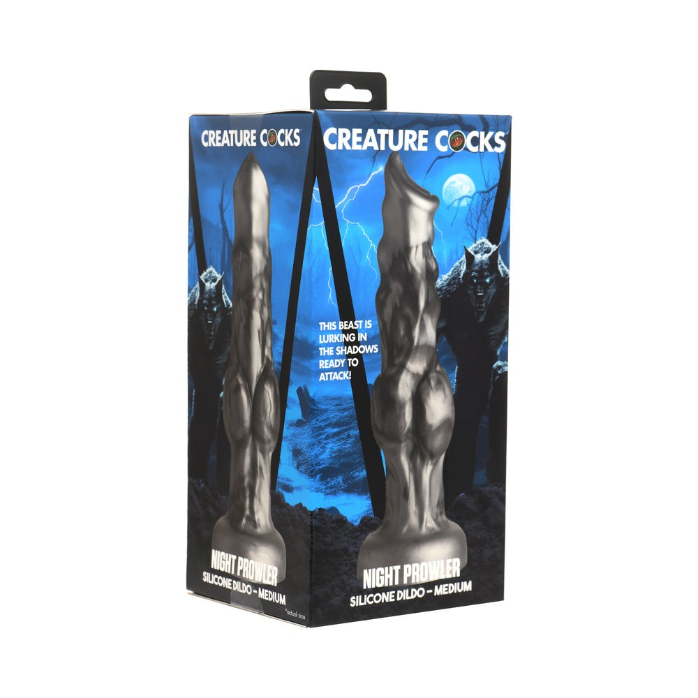 Creature Cocks Night Prowler silicone dildo with ball strap and metallic finish
