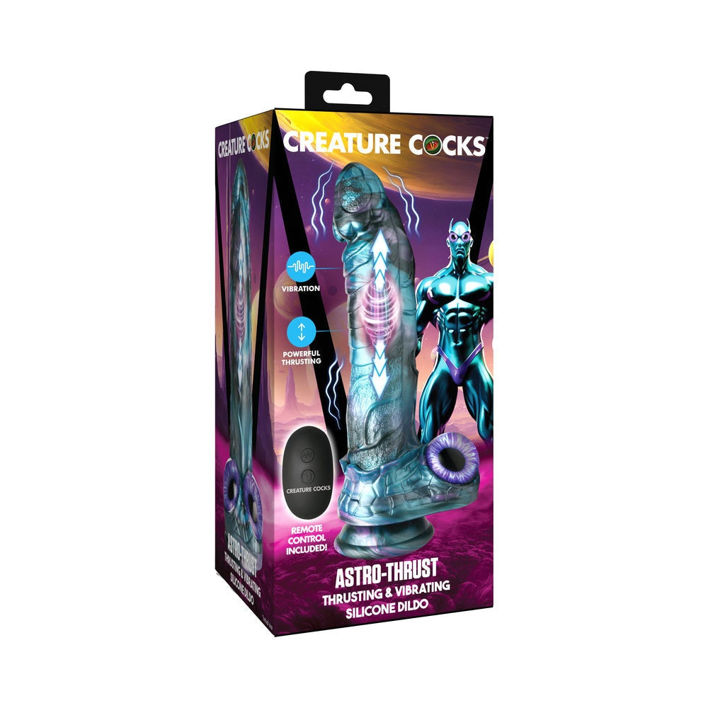 Creature Cocks Astro-Thrust thrusting and vibrating silicone dildo with alien face design and remote control