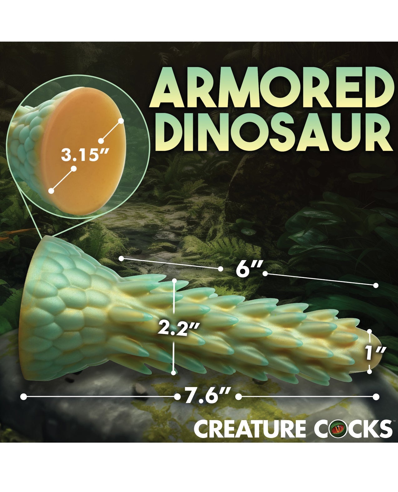 Creature Cocks Stegosaurus Spiky Reptile Silicone Dildo - Teal/Gold by Anal Toys & Stimulators