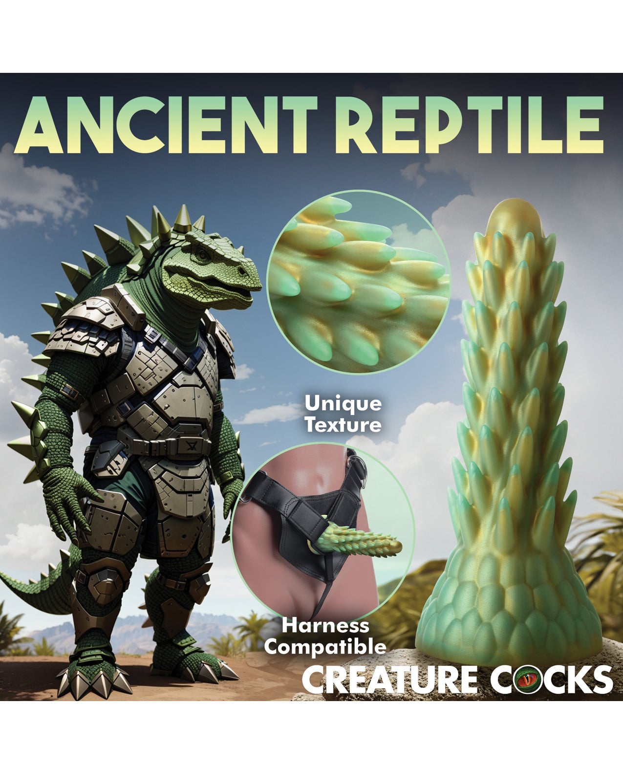 Creature Cocks Stegosaurus Spiky Reptile Silicone Dildo - Teal/Gold by Anal Toys & Stimulators