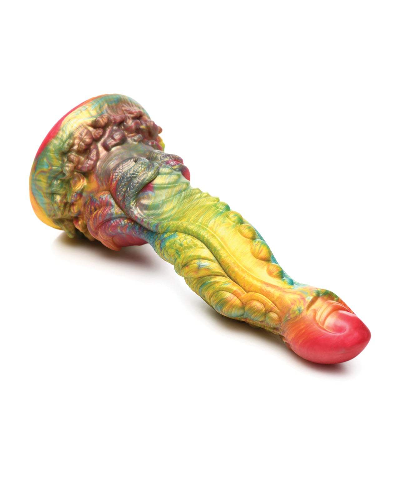 Creature Cocks Majestic Merman multi-color silicone dildo with textured surface and suction cup base for hands-free use