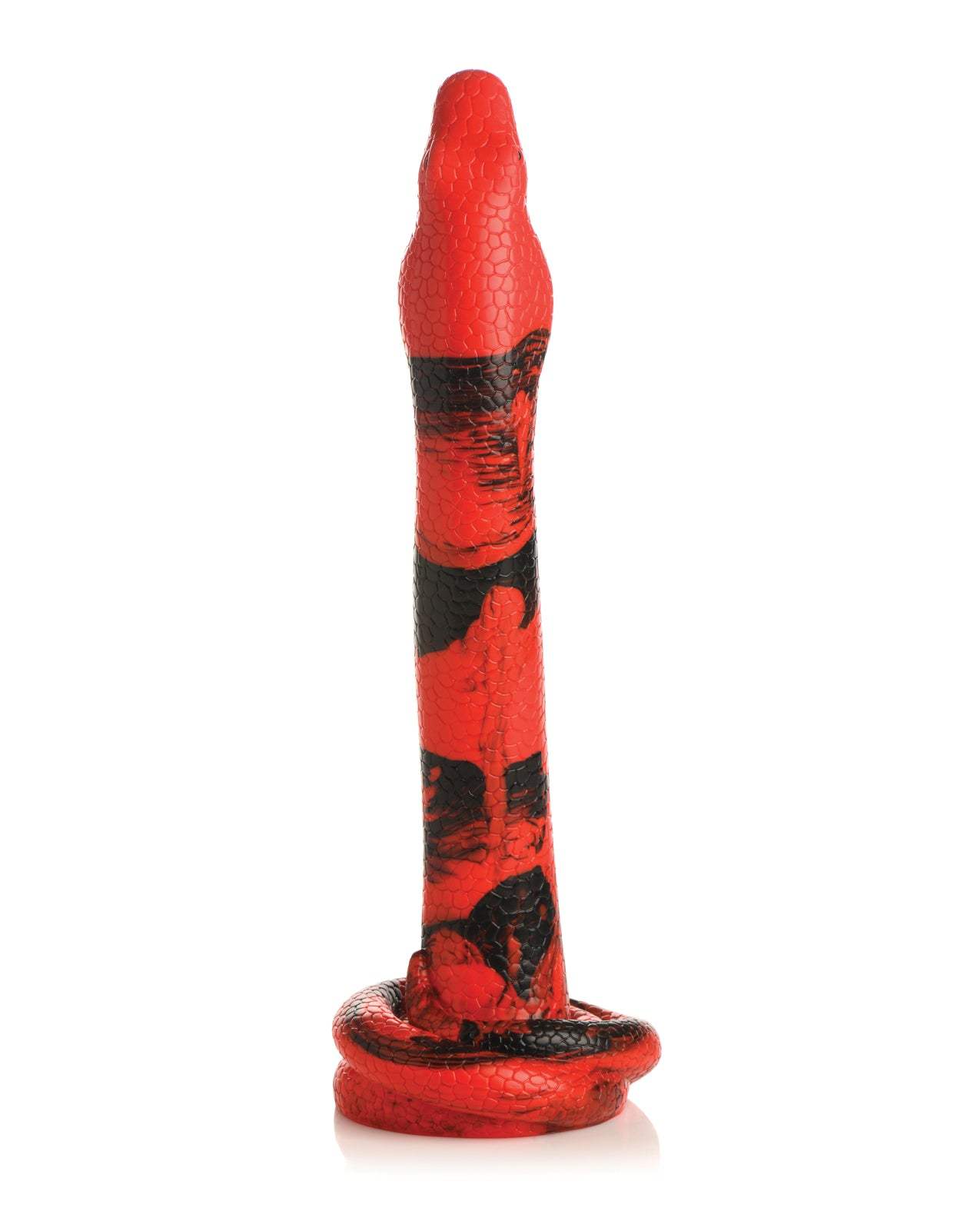 Red and black Creature Cocks King Cobra x-large silicone dildo with textured cobra head and suction cup base