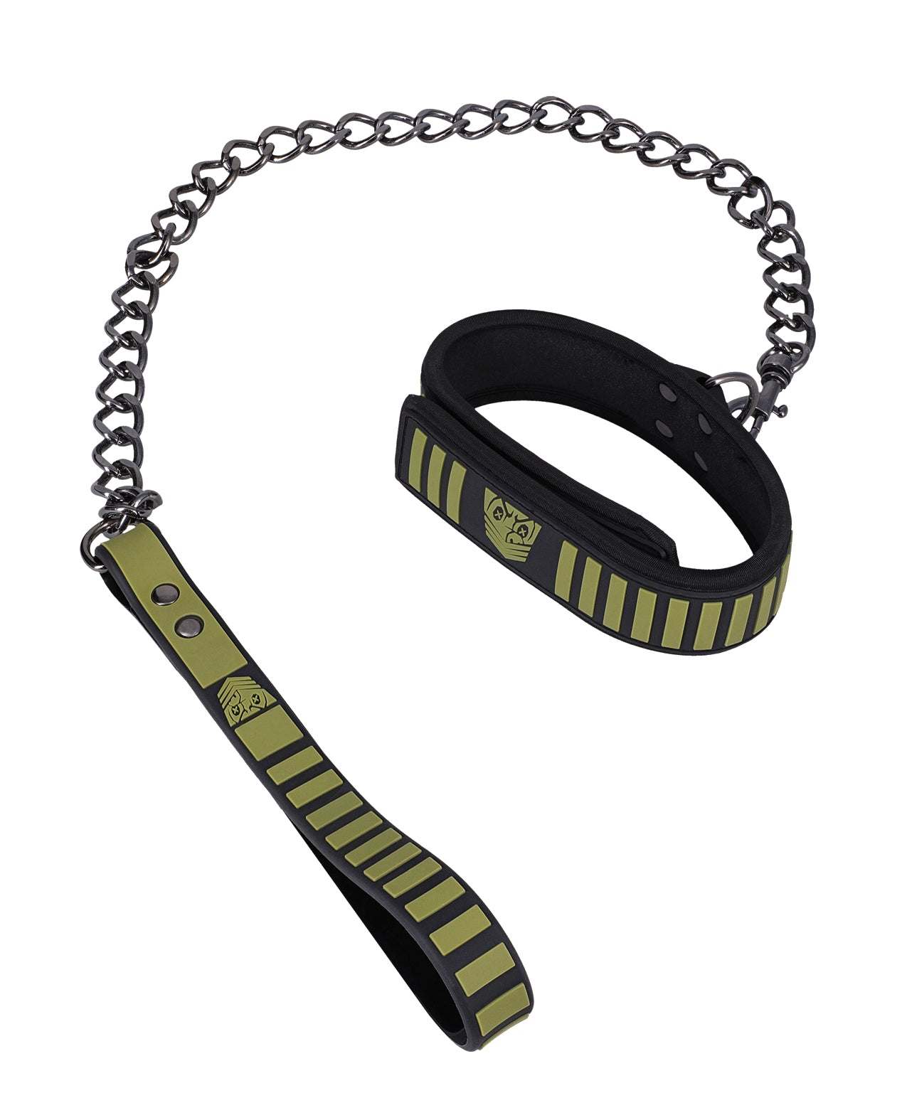Fort Troff Tactical Collar and leash in black and green with cushioned neoprene and durable chain restraint