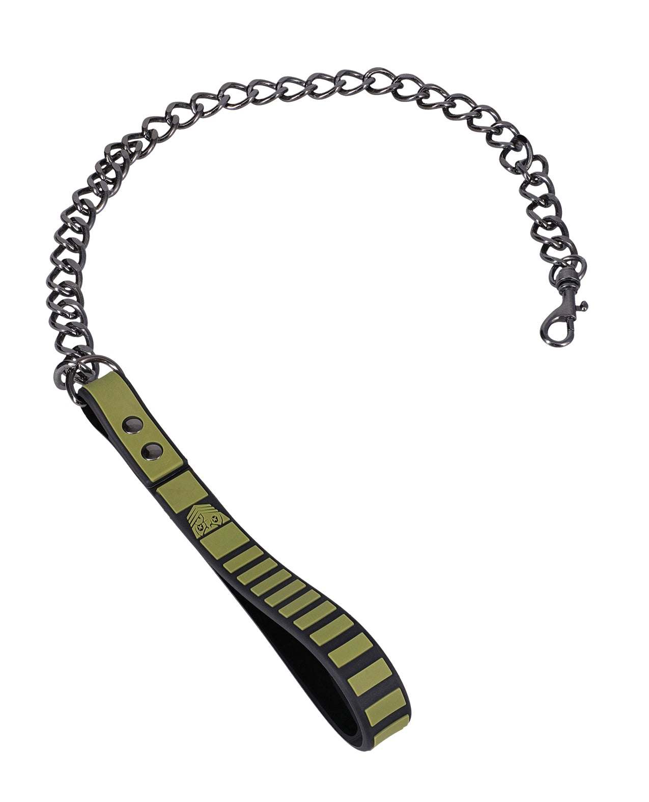 Fort Troff Tactical Collar and Leash in black and green with sturdy chain and neoprene cushioned strap