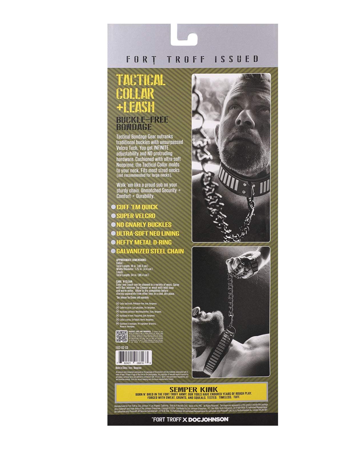 Fort Troff Tactical Collar & Leash - Black/Green by Bondage & Fetish Toys