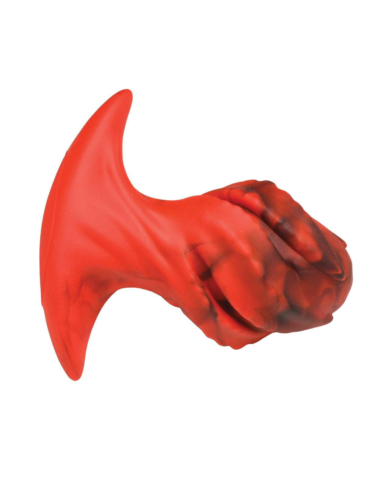 Creature Cocks Dragonspawn Medium silicone butt plug in black and red with dragon egg design and textured ridges.