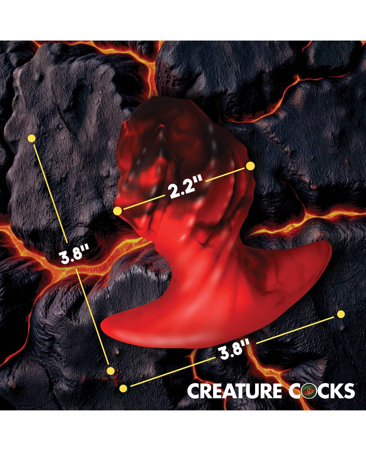 Creature Cocks Dragonspawn Medium silicone butt plug in black and red with dragon egg texture and flared base for safe anal play