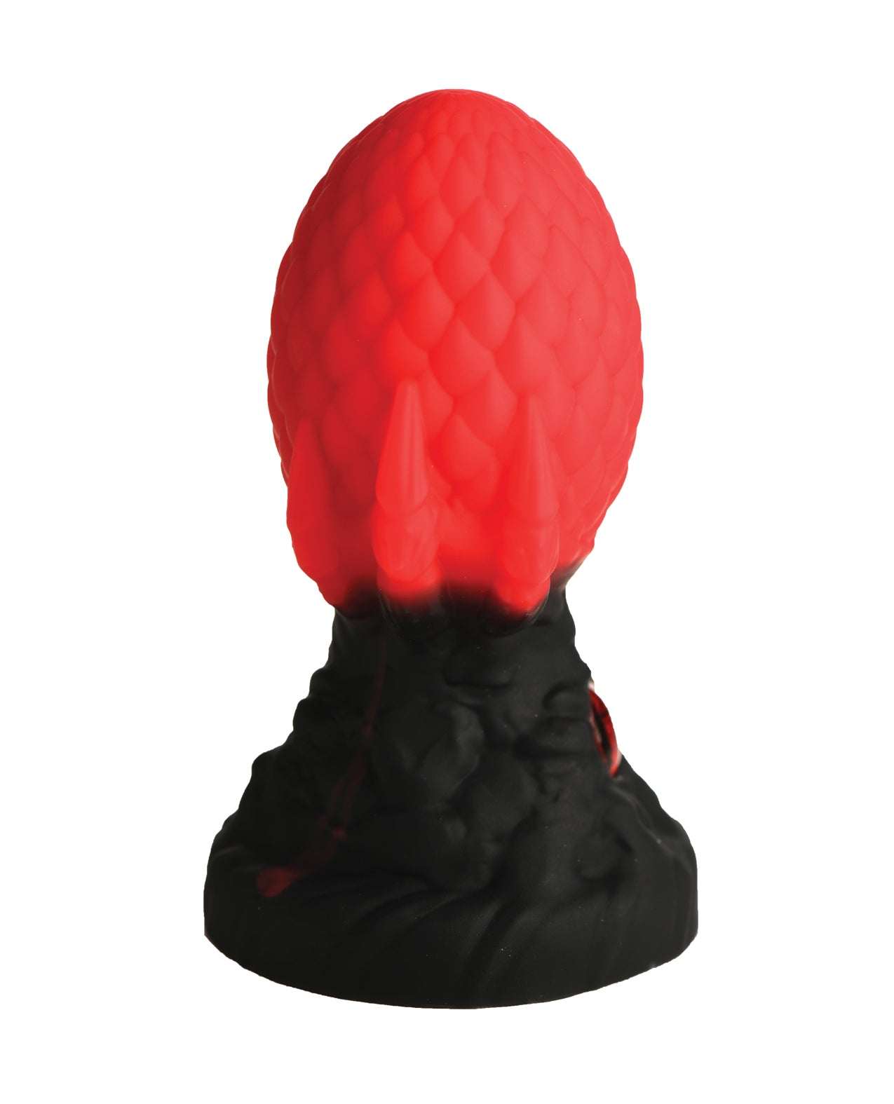 Red dragon scale textured silicone butt plug with black base and glass dragon's eye detail, Creature Cocks - Eye of the Dragon Silicone Butt Plug.