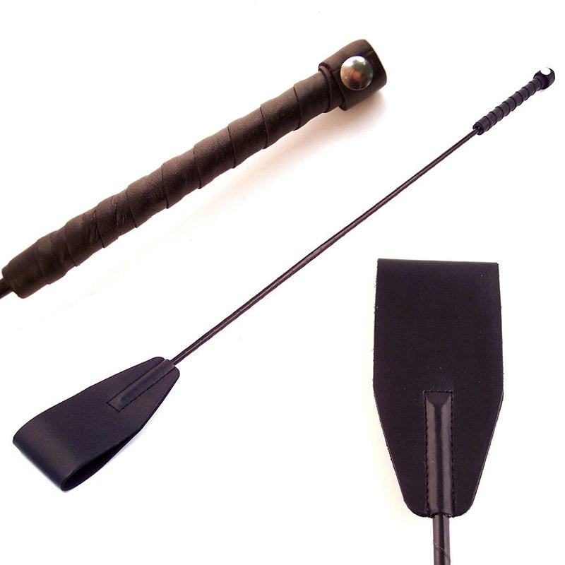 Black Rouge Riding Crop with hand-braided leather grip and shaft