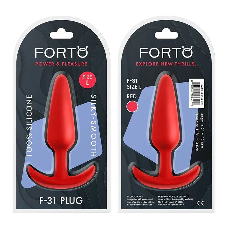 Forto F-31 large red silicone anal plug with ergonomic flared base and silky smooth surface