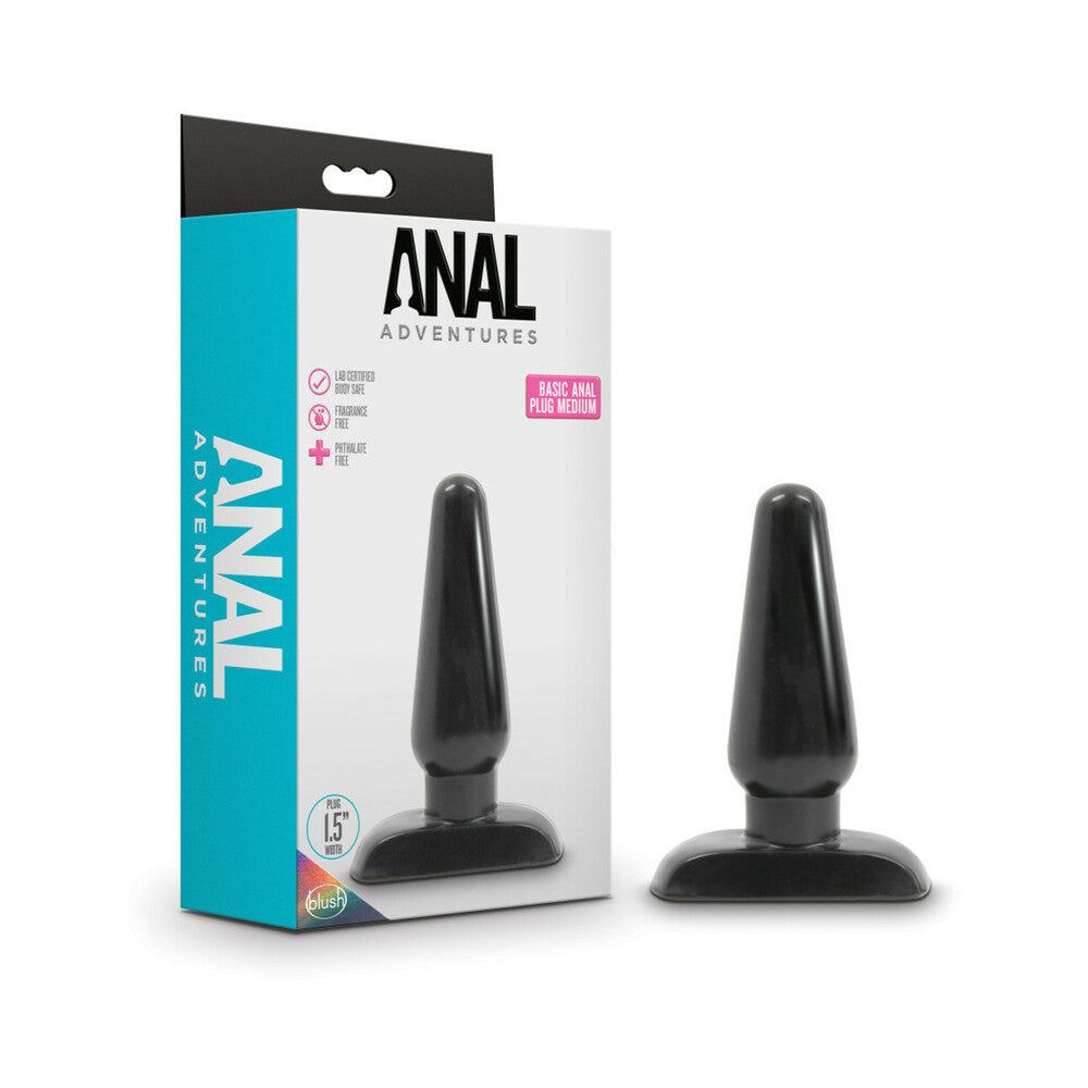 Anal Adventures Basic Anal Plug Medium black tapered tip PVC insertable length 4.25 inches