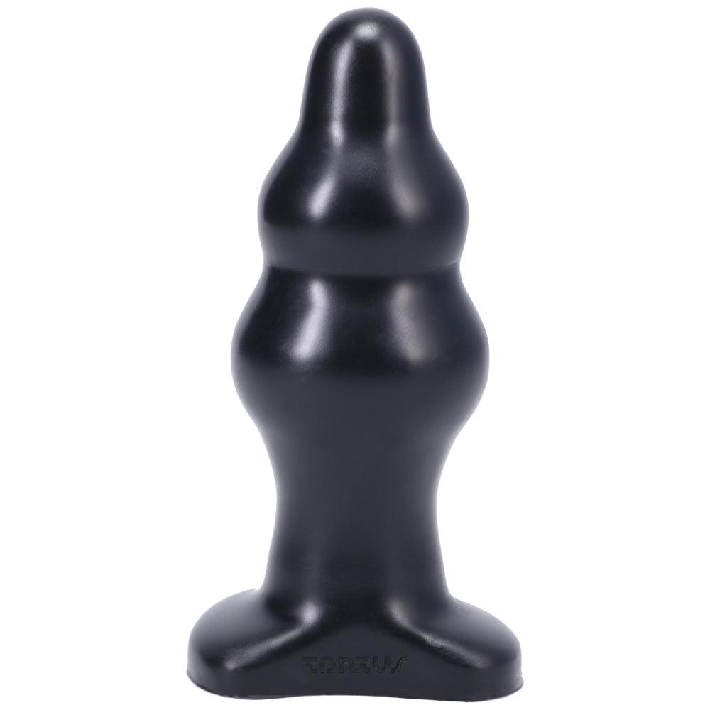 Tantus Severin Medium black anal plug with tapered nose and two staging areas for intermediate to advanced play