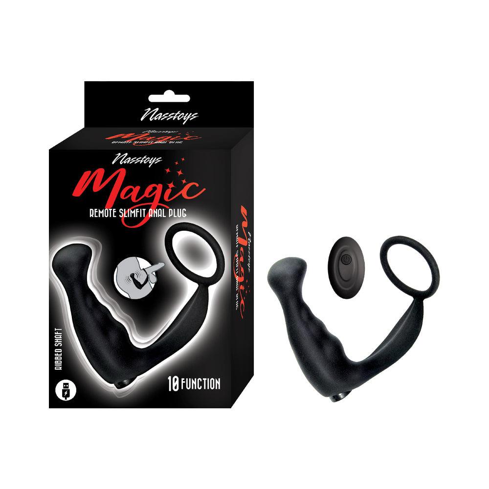 Magic Remote Slimfit Anal Plug black silicone prostate stimulator with remote control and 10 vibration functions.