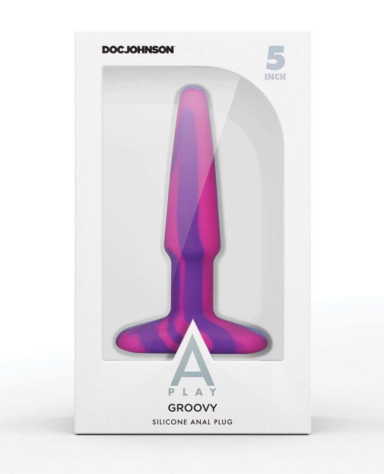A-Play Groovy 5 inch multi-colored soft silicone anal plug with tapered tip and wide base in berry shades