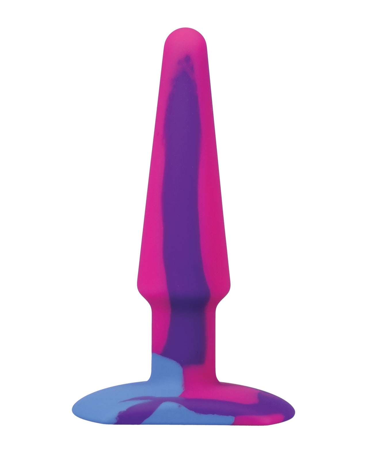 A-Play Groovy Silicone multi-colored 5-inch tapered anal plug with wide base and flexible body-safe silicone in berry colors