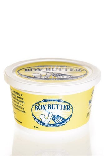 Boy Butter Original coconut oil based personal lubricant in 8 oz yellow container